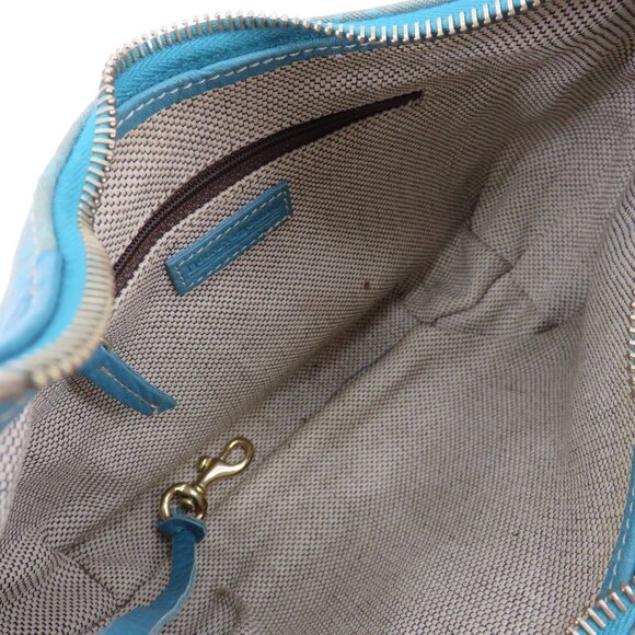 Dooney and Bourke Signature DB Logo Jacquard Hobo Shoulder Bag Blue Leather Y2K - Picture 7 of 16